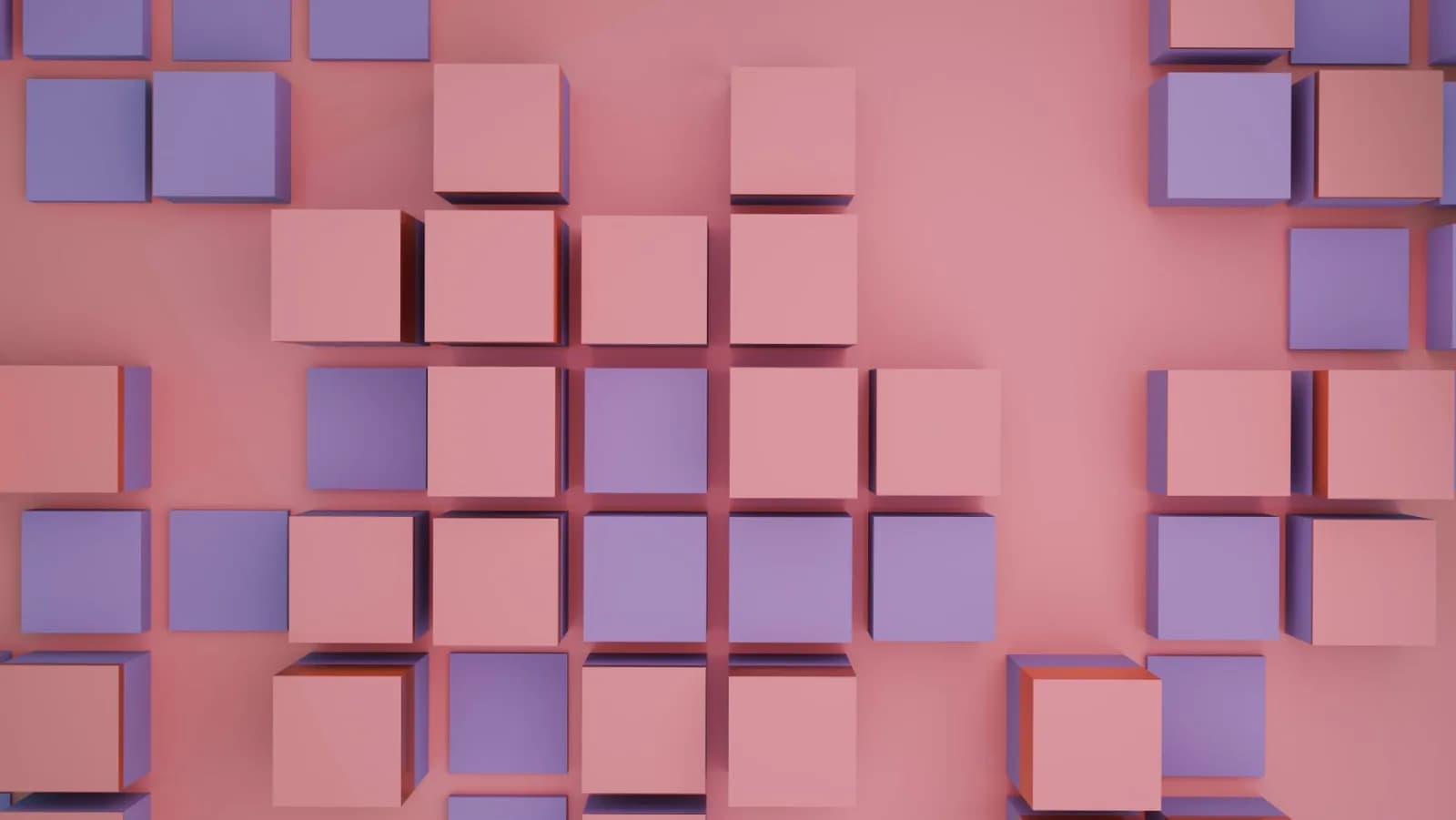3D geometric abstract of pink and purple blocks arranged in a pattern, ideal for digital backgrounds.