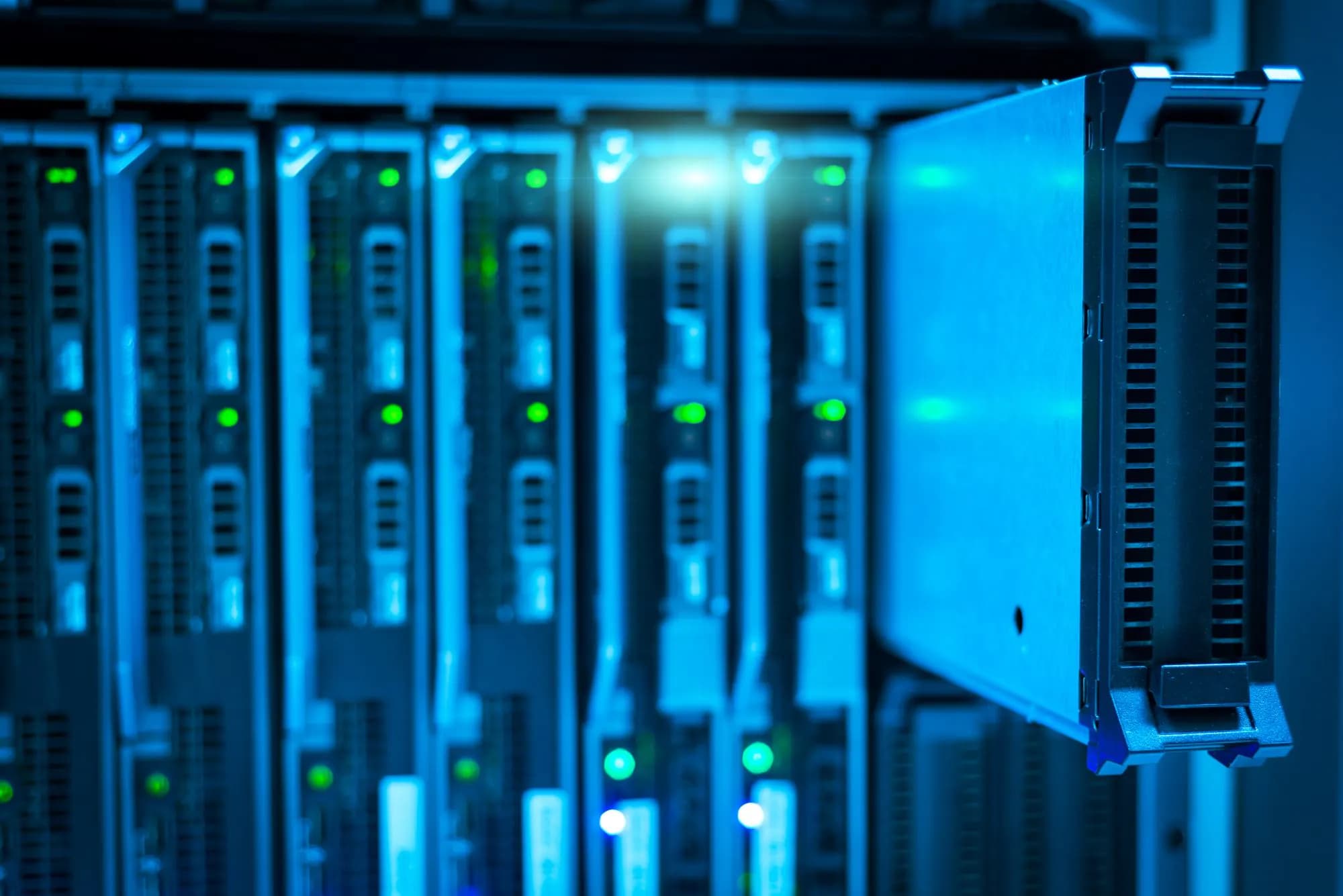 A row of servers in a rack.